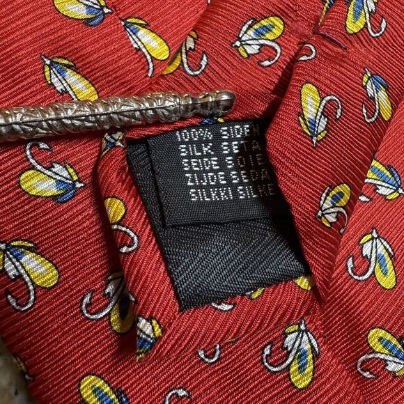 Cape Cod Neckwear 100% Silk Tie Red Fly Fishing Fly Lure Yellow Blue Flies - Picture 9 of 10